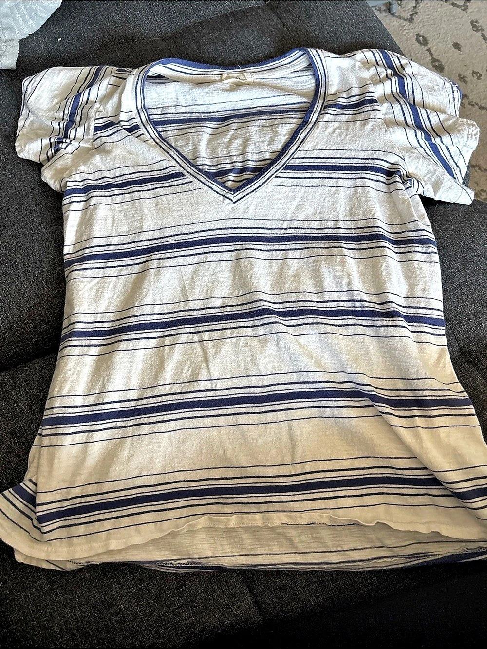 t.la Striped V-Neck Top in White & Blue
